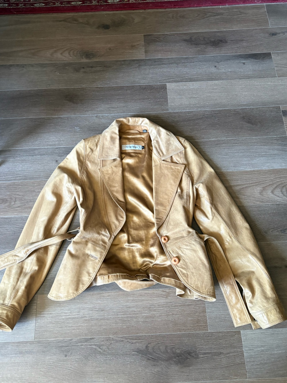 Women’s Tan Leather Button-Front Jacket